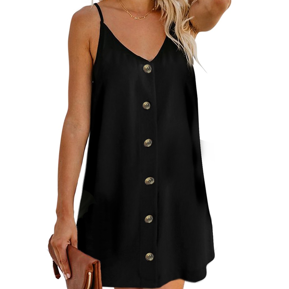 Black Buttoned Slip Dress
